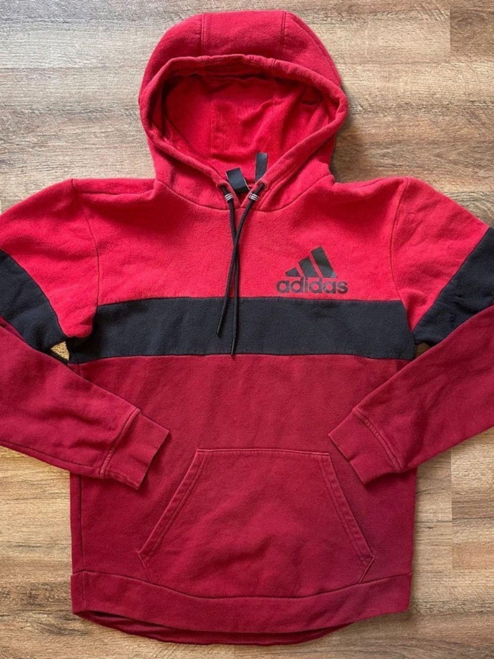 Adidas Hoodie Sweater Mens Small Red Two Tone Long Sleeve Cotton Sweatshirt